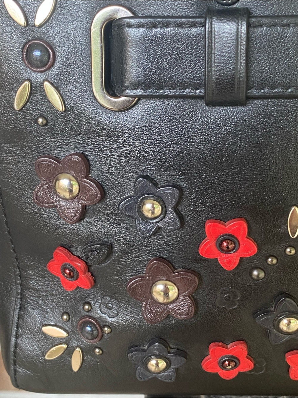 Coach Floral Appliqué Carryall 25 Satchel Black F59450 HTF - Picture 10 of 16